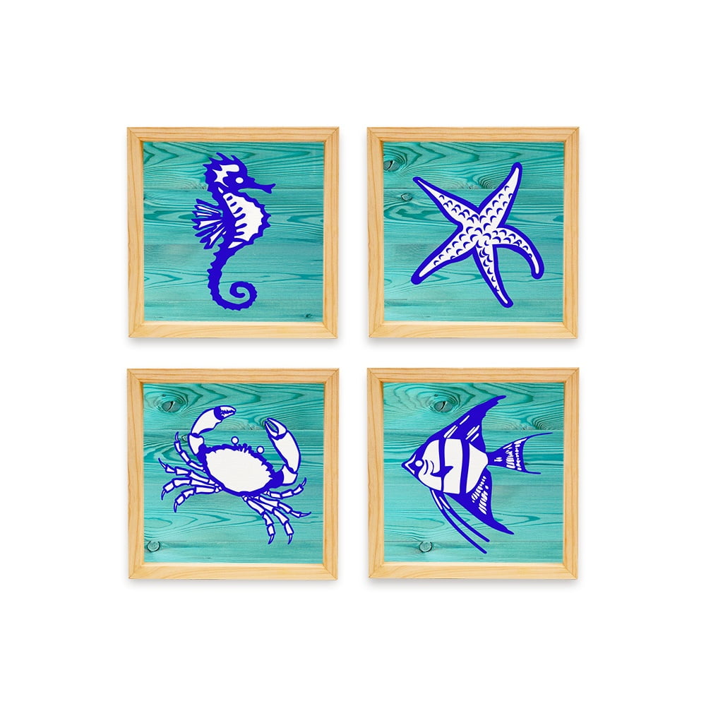 PINE BOXED CANVAS 4PCE OCEAN LIFE