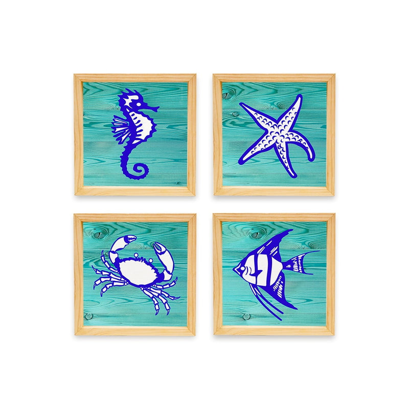 PINE BOXED CANVAS 4PCE OCEAN LIFE