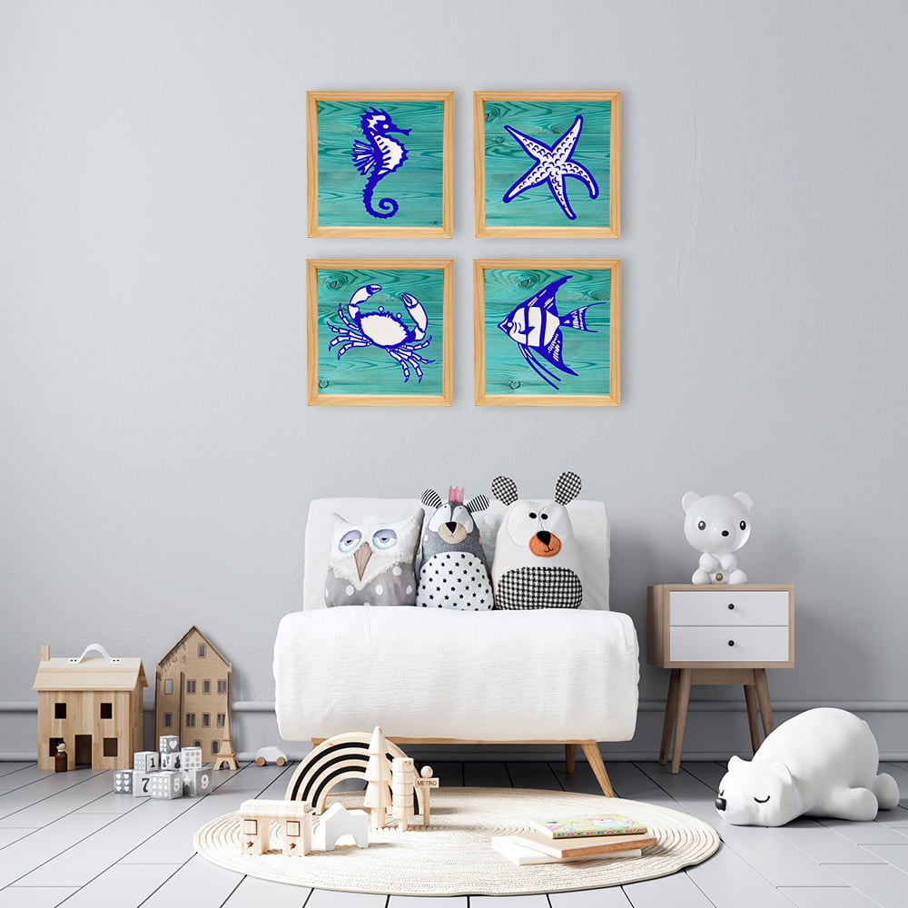 PINE BOXED CANVAS 4PCE OCEAN LIFE