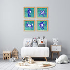 PINE BOXED CANVAS 4PCE OCEAN LIFE