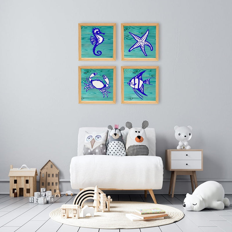 PINE BOXED CANVAS 4PCE OCEAN LIFE