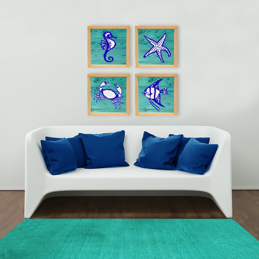 PINE BOXED CANVAS 4PCE OCEAN LIFE