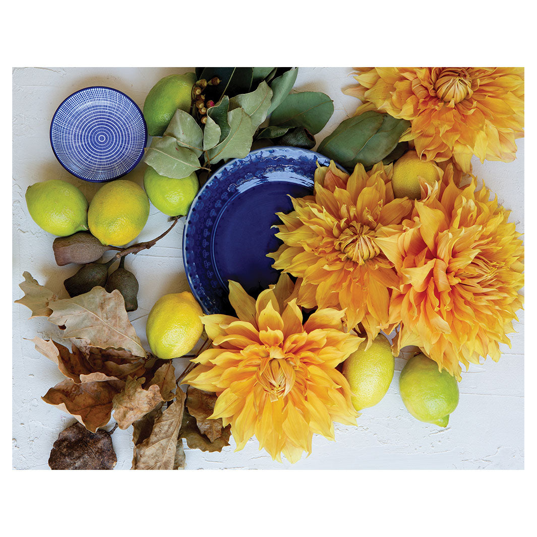 FLORAL YELLOW CHRYSANTHEMUM FLOWERS WITH FOLIAGE PLACEMAT