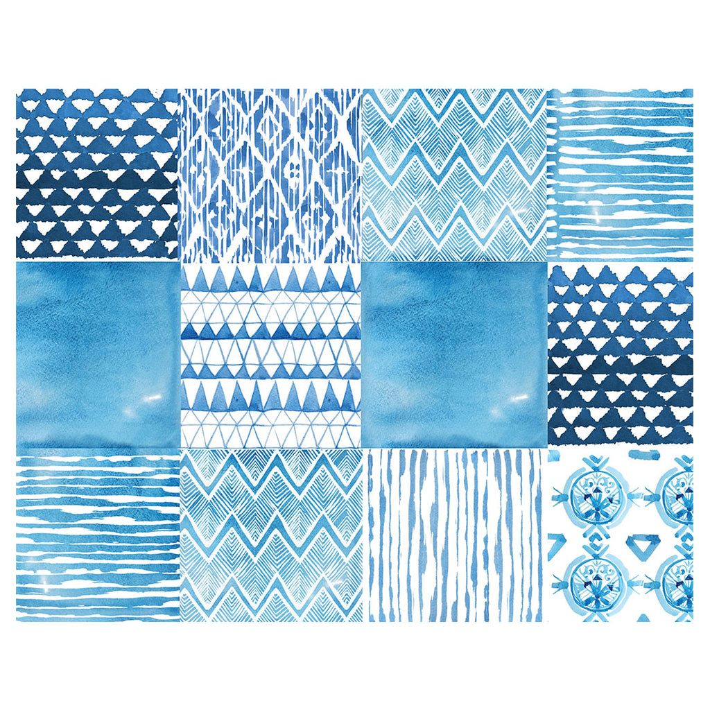 PATTERN BLUE WATERCOLOUR TILE PLACEMAT