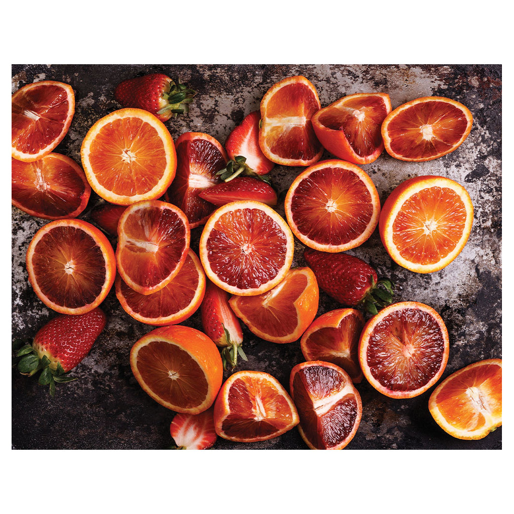 BLOOD ORANGES AND STRAWBERRIES ON RUSTIC TRAY PLACEMAT