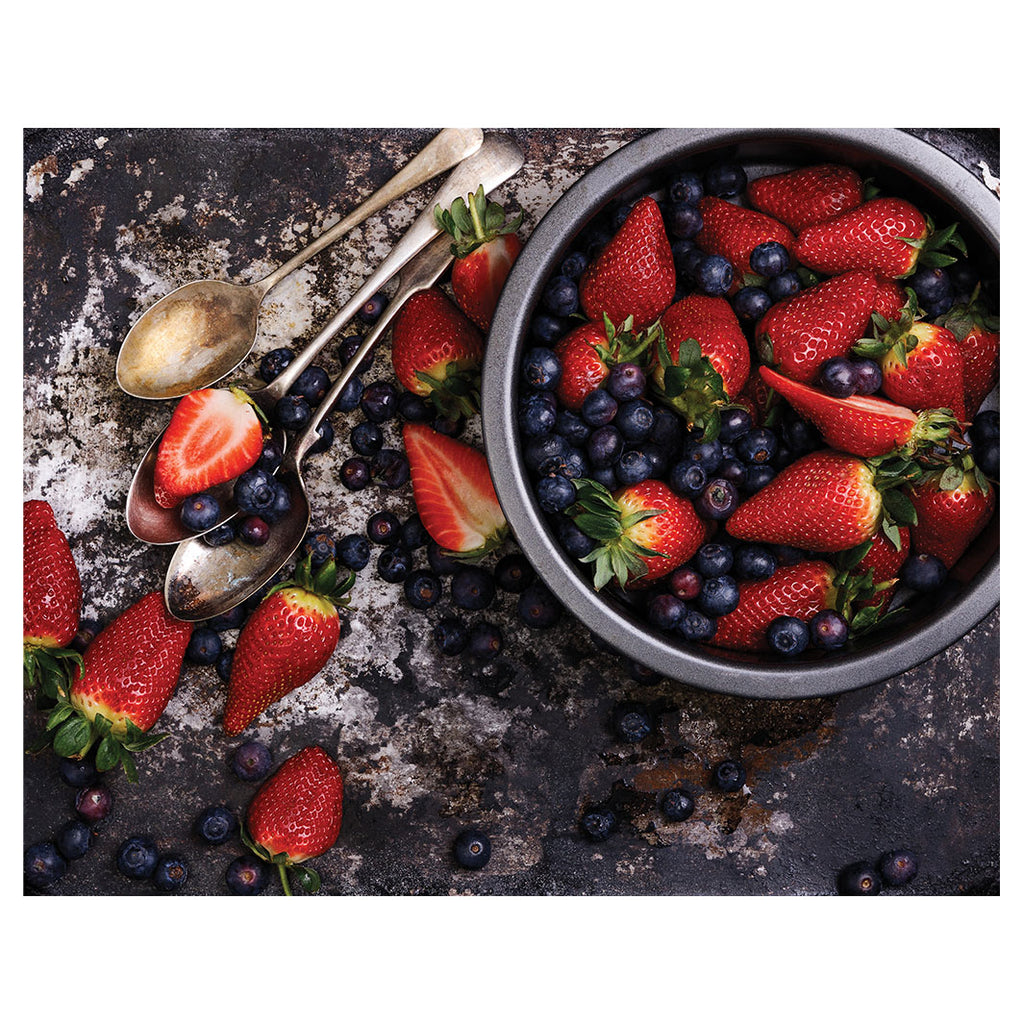STRAWBERRIES AND BLUEBERRIES ON RUSTIC TRAY PLACEMAT