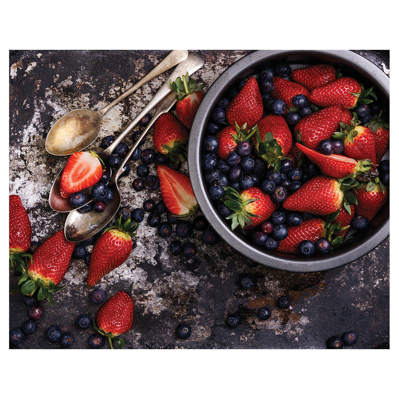 STRAWBERRIES AND BLUEBERRIES ON RUSTIC TRAY PLACEMAT