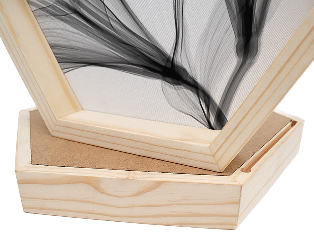 PINE BOXED CANVAS HEXAGONAL 3PCE COLLAGE B&W LEAVES & BIRDS