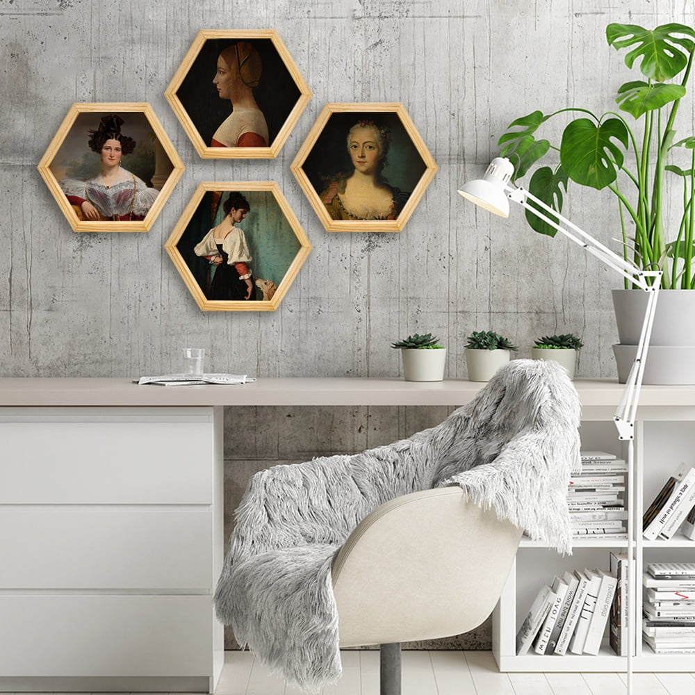 PINE BOXED CANVAS HEXAGONAL 4PCE MUSEUM-ART