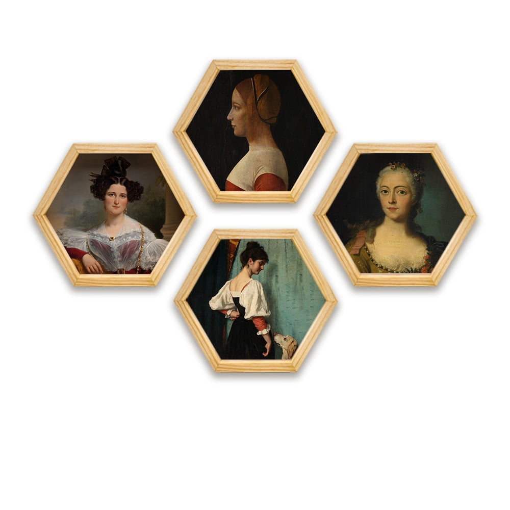 PINE BOXED CANVAS HEXAGONAL 4PCE MUSEUM-ART