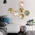 PINE BOXED CANVAS HEXAGONAL 6PCE COLLAGE LEAFY GREEN SELECTION