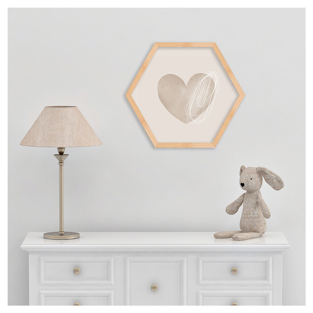 KIDS BEIGE HEART HEXAGON WALL ART