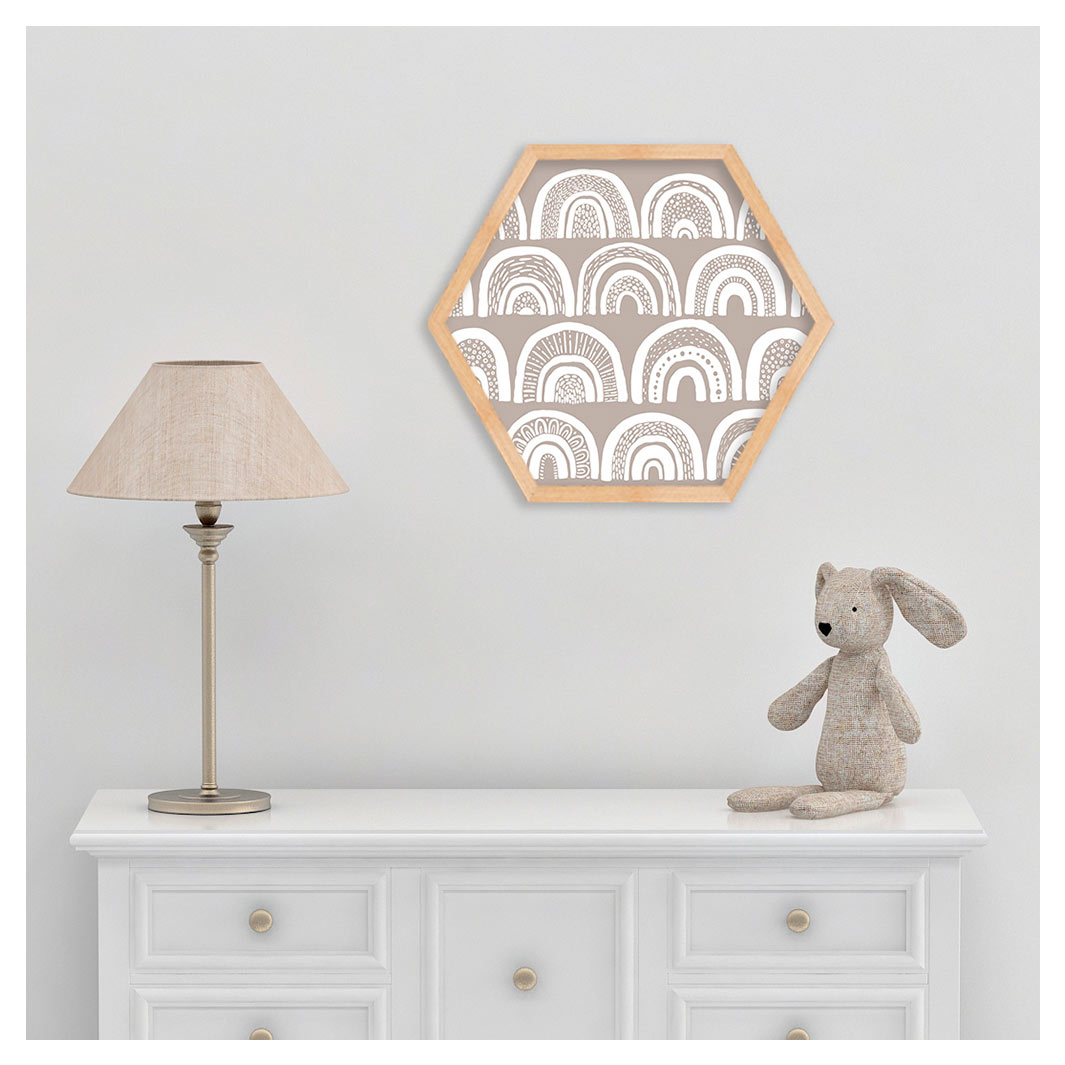 KIDS WHITE RAINBOW PATTERN HEXAGON WALL ART