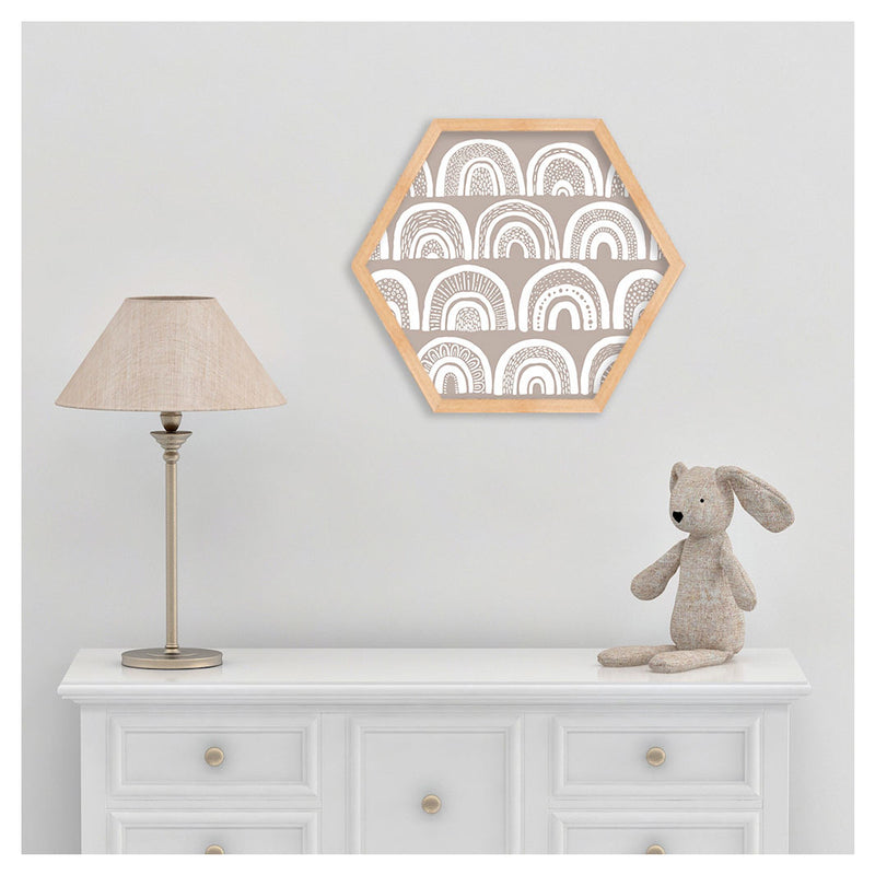 KIDS WHITE RAINBOW PATTERN HEXAGON WALL ART