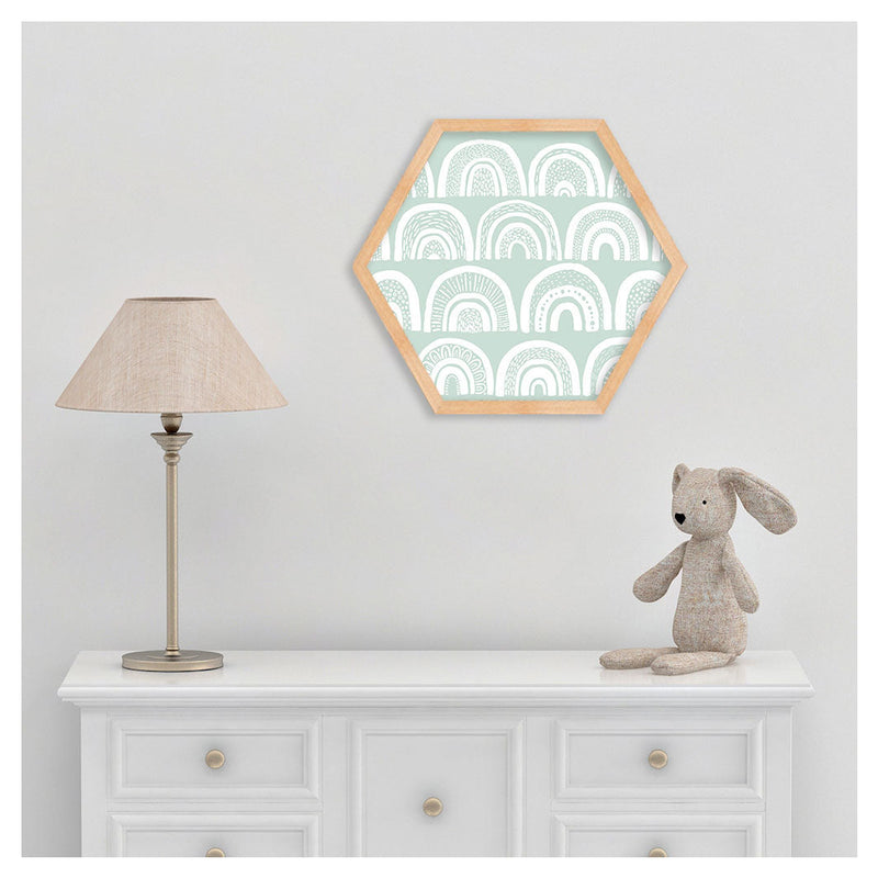 KIDS WHITE RAINBOW PATTERN HEXAGON WALL ART