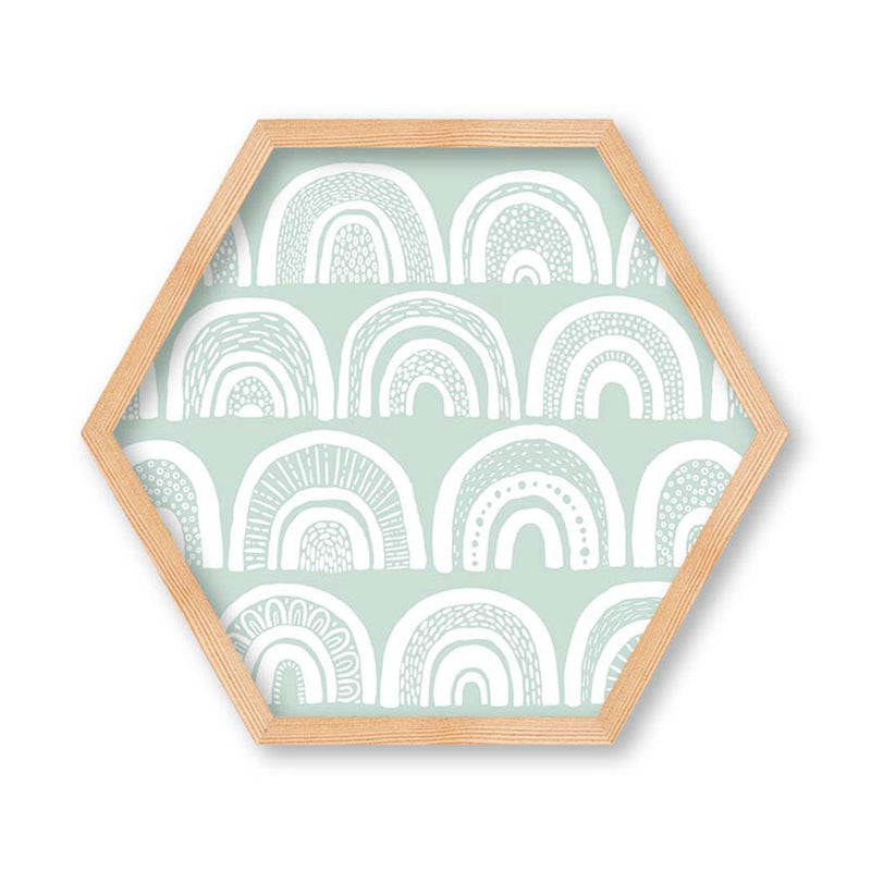 KIDS WHITE RAINBOW PATTERN HEXAGON WALL ART