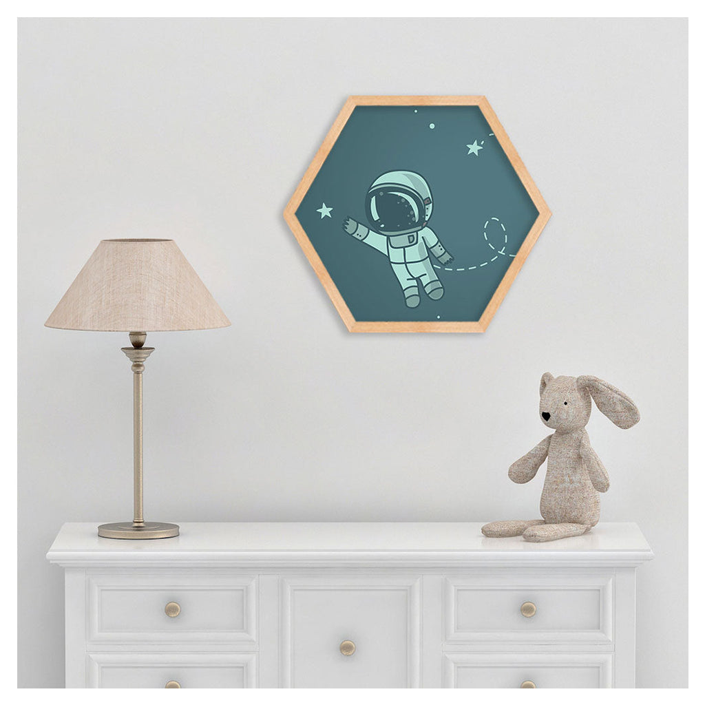 KIDS BLUE ASTRONAUT PATTERN HEXAGON WALL ART