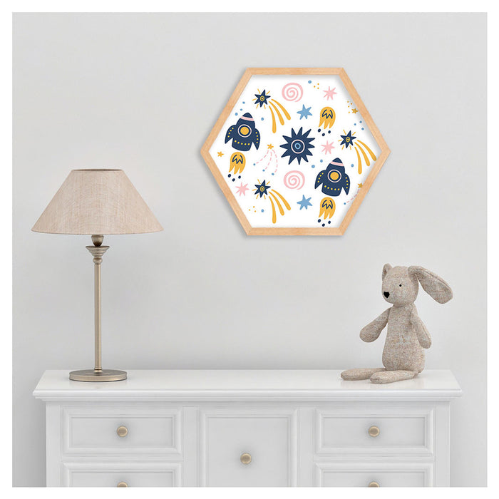 KIDS COLOURFUL SPACESHIPS PATTERN HEXAGON WALL ART