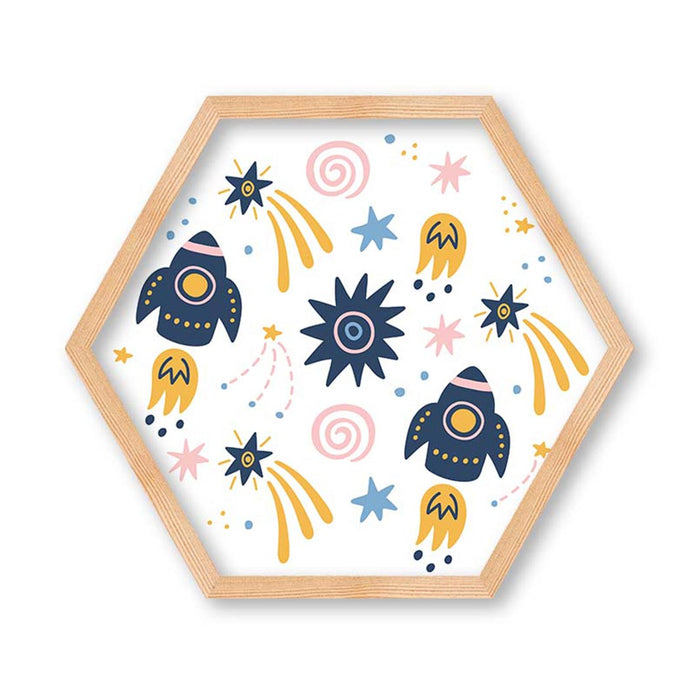 KIDS COLOURFUL SPACESHIPS PATTERN HEXAGON WALL ART