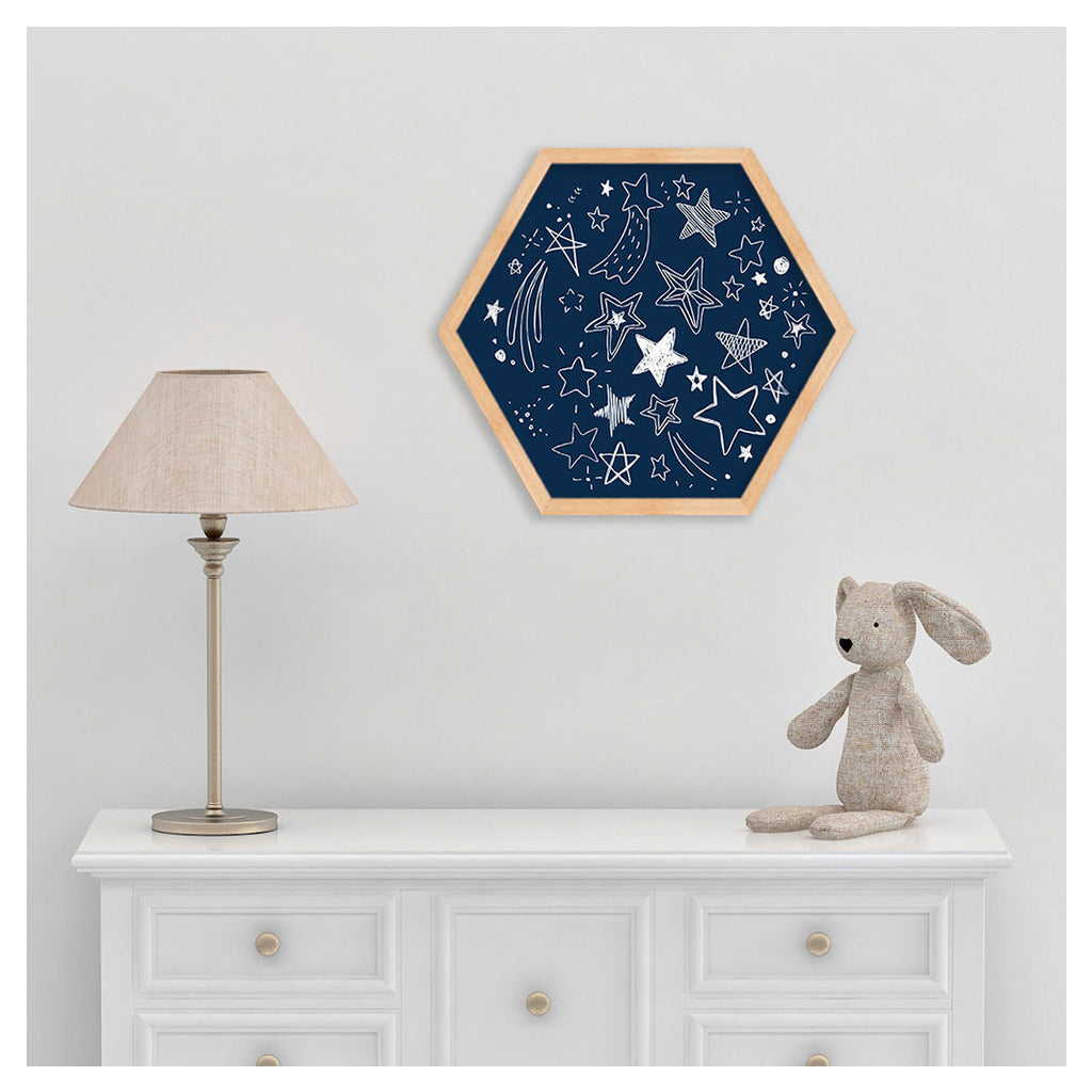 KIDS NAVY AND WHITE STARS PATTERN HEXAGON WALL ART