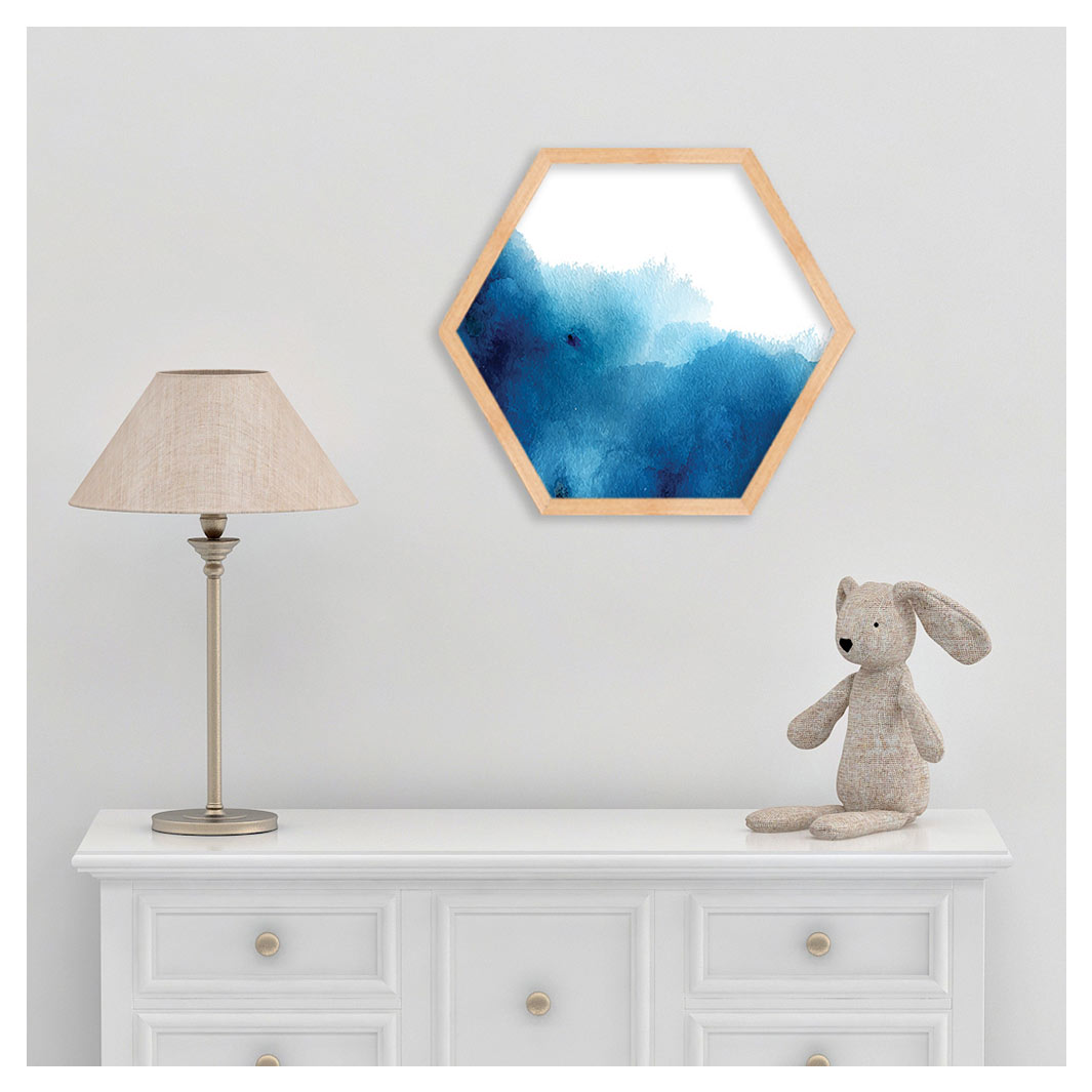 KIDS BLUE WATERCOLOUR ART HEXAGON WALL ART