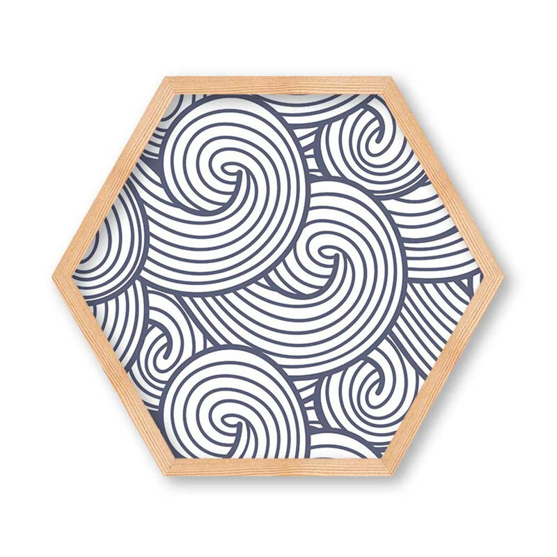 KIDS NAVY WAVES LINE PATTERN HEXAGON WALL ART