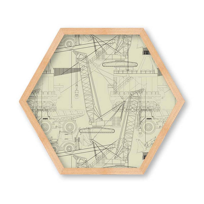 KIDS NEUTRAL CONSTRUCTION SKETCH ART HEXAGON WALL ART