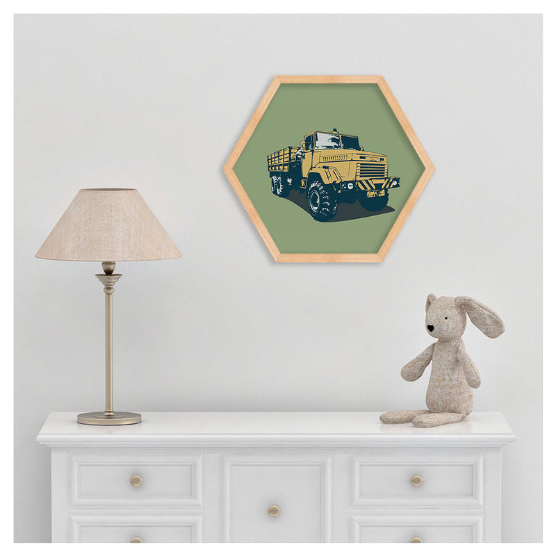KIDS GREEN YELLOW TRUCK HEXAGON WALL ART