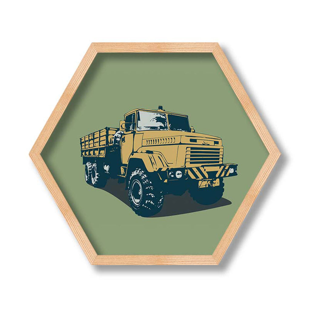 KIDS GREEN YELLOW TRUCK HEXAGON WALL ART