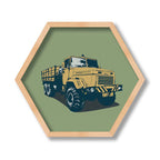 KIDS GREEN YELLOW TRUCK HEXAGON WALL ART