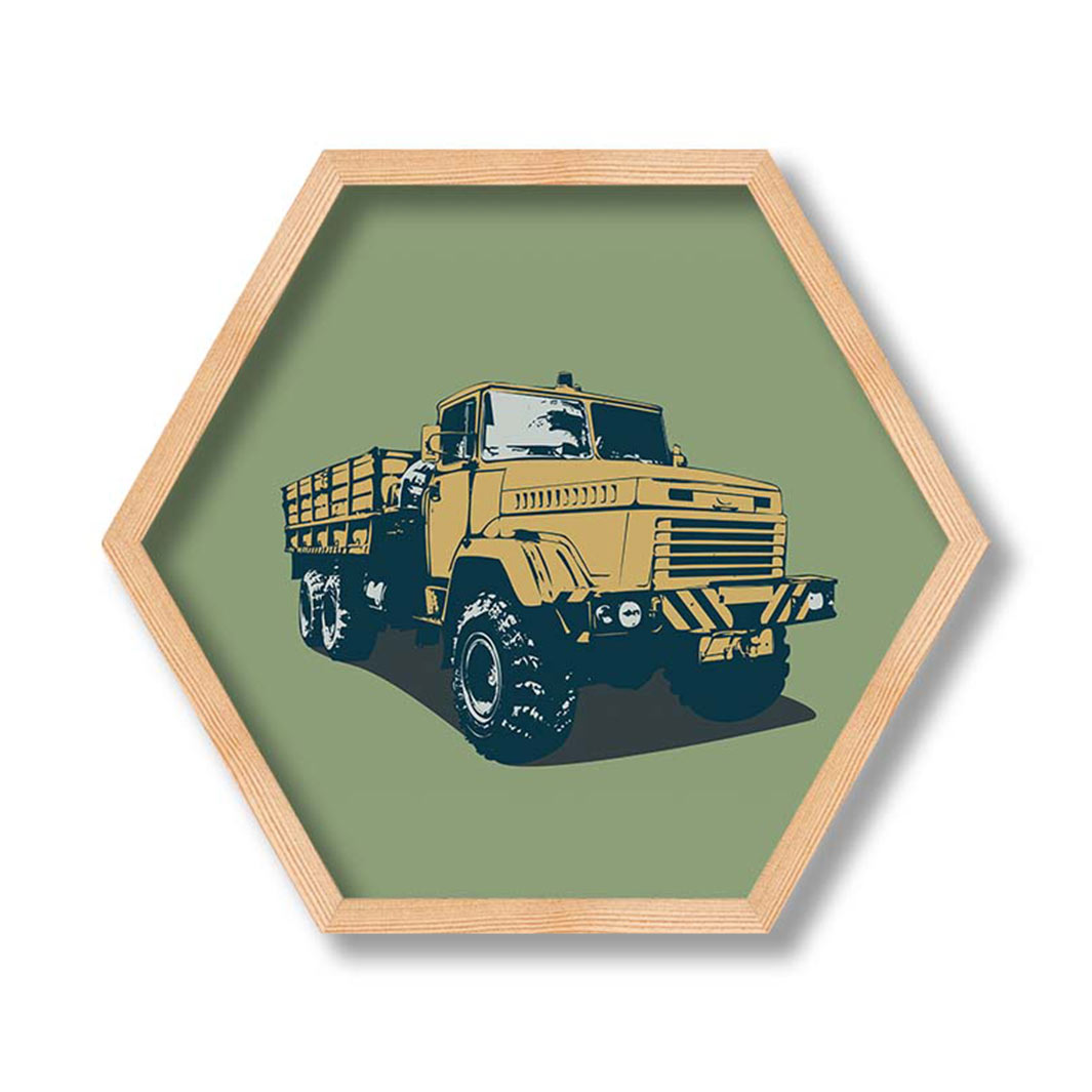 KIDS GREEN YELLOW TRUCK HEXAGON WALL ART