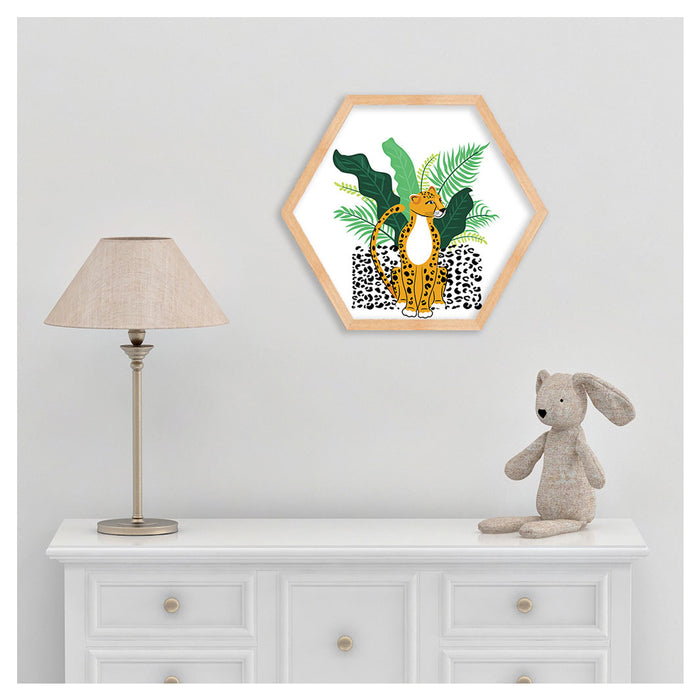 KIDS GREEN JUNGLE LEOPARD HEXAGON WALL ART