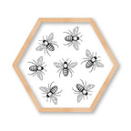 KIDS BLACK AND WHITE BEE PATTERN HEXAGON WALL ART