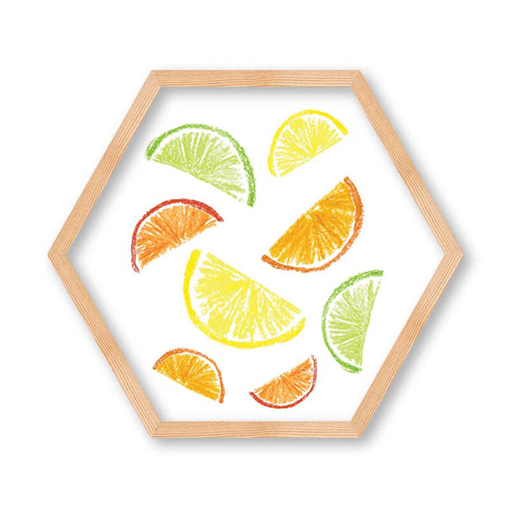 KIDS YELLOW FRUIT LEMONS AND ORANGES PATTERN HEXAGON WALL ART