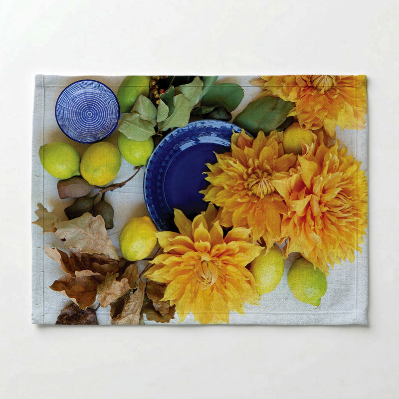 FLORAL YELLOW CHRYSANTHEMUM FLOWERS WITH FOLIAGE PLACEMAT