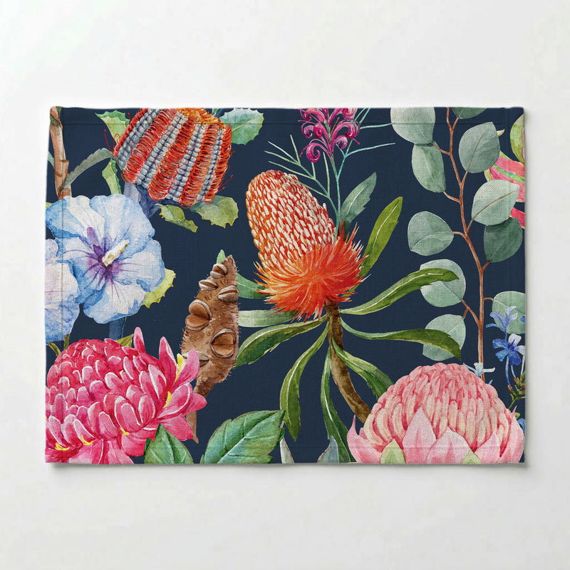 FLORAL NAVY MIXED FLOWERS WITH EUCALYPTUS LEAVES PLACEMAT