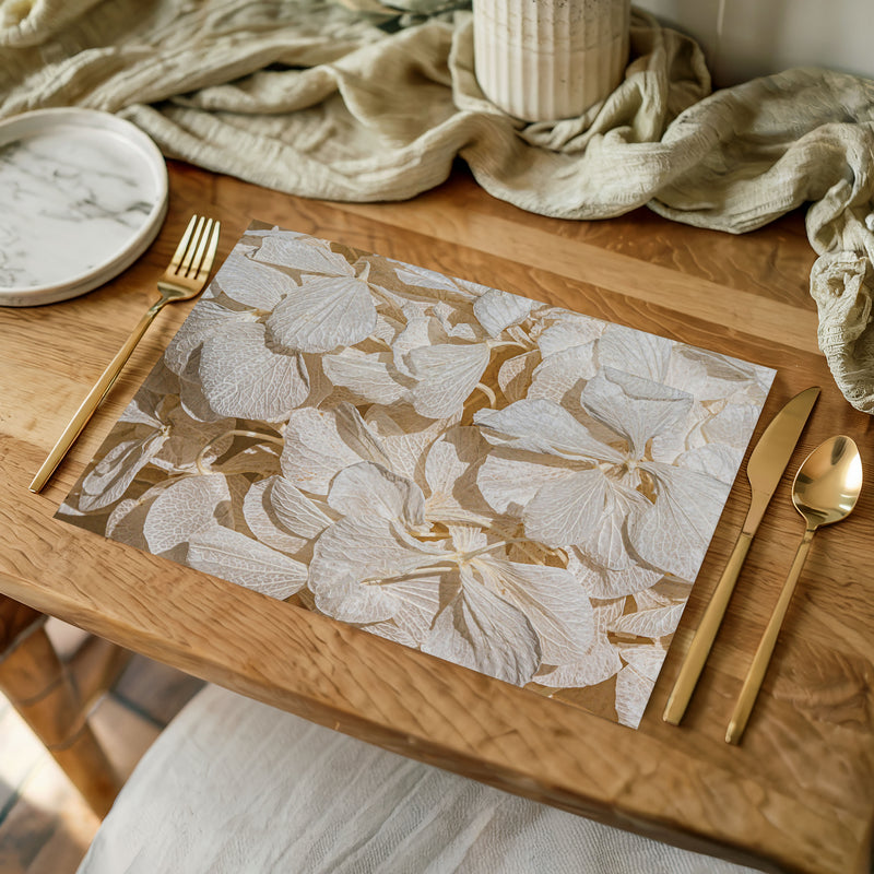 FLORAL CREAM BLEACHED HYDRANGEA LEAVES PLACEMAT