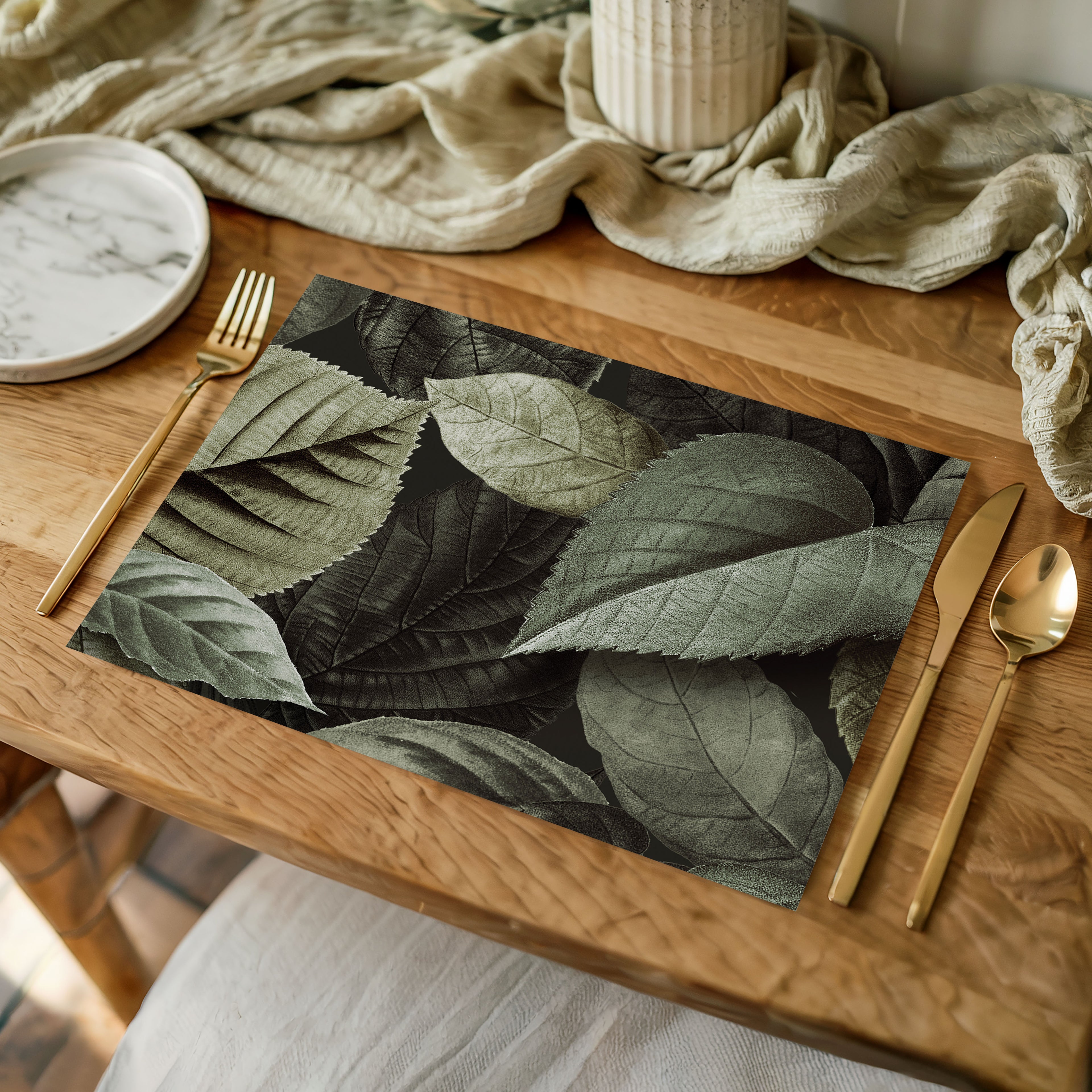 LEAVES GREEN MONOCHROMATIC LEAVES PLACEMAT