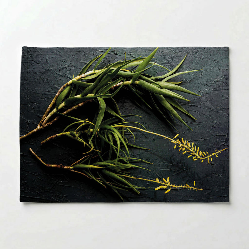 NATURAL YELLOW BLOSSOMS ALOE BUSH ON GREY PLACEMAT