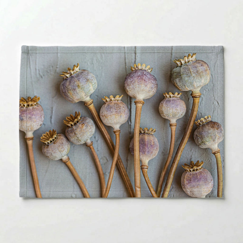NATURAL PURPLE GIANT POPPY SEEDS ON GREY PLACEMAT