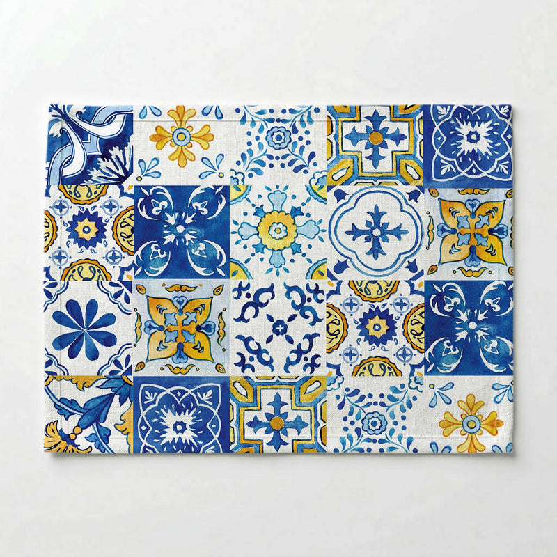 PATTERN BLUE AND YELLOW WATERCOLOUR LISBON TILE PLACEMAT