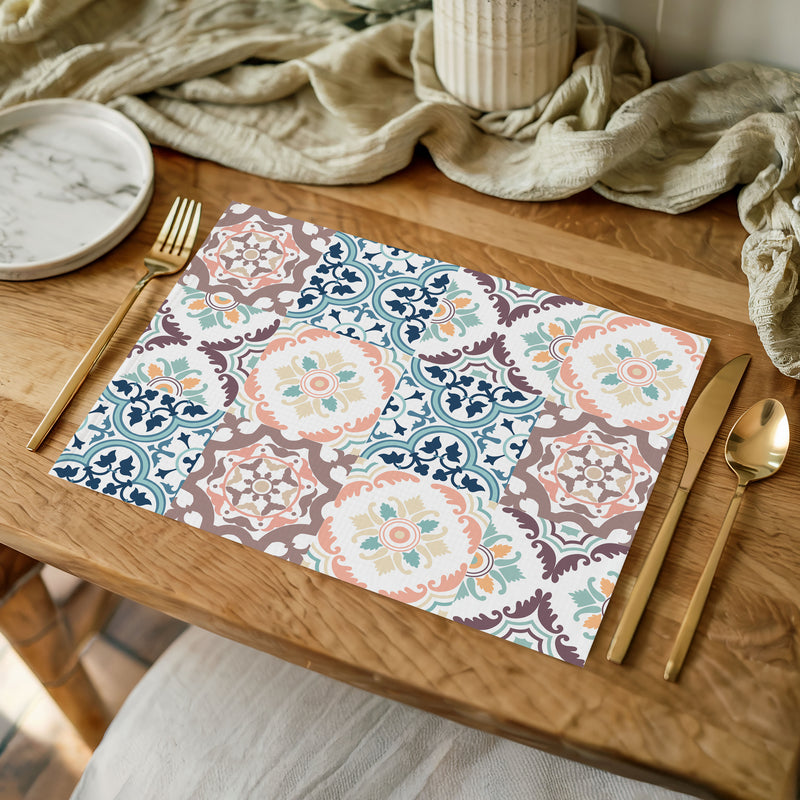 PATTERN BLUE AND MAUVE TILE PLACEMAT