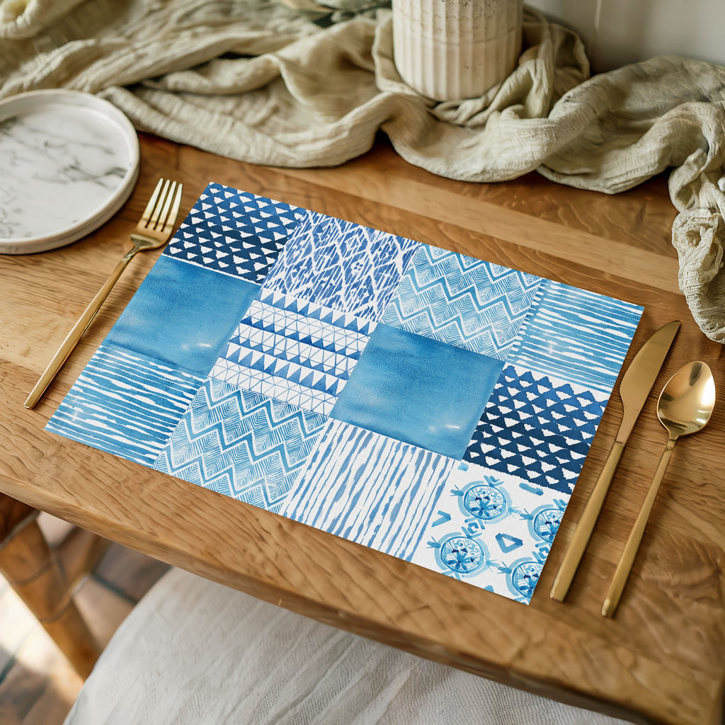 PATTERN BLUE WATERCOLOUR TILE PLACEMAT