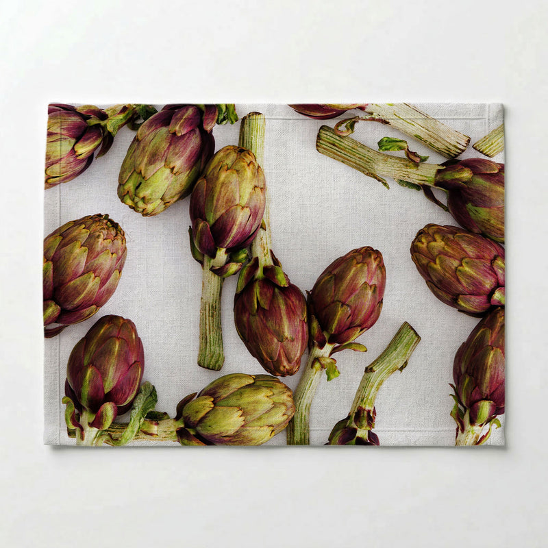 ARTICHOKE DEEP GREEN AND PURPLE ON WHITE PLACEMAT