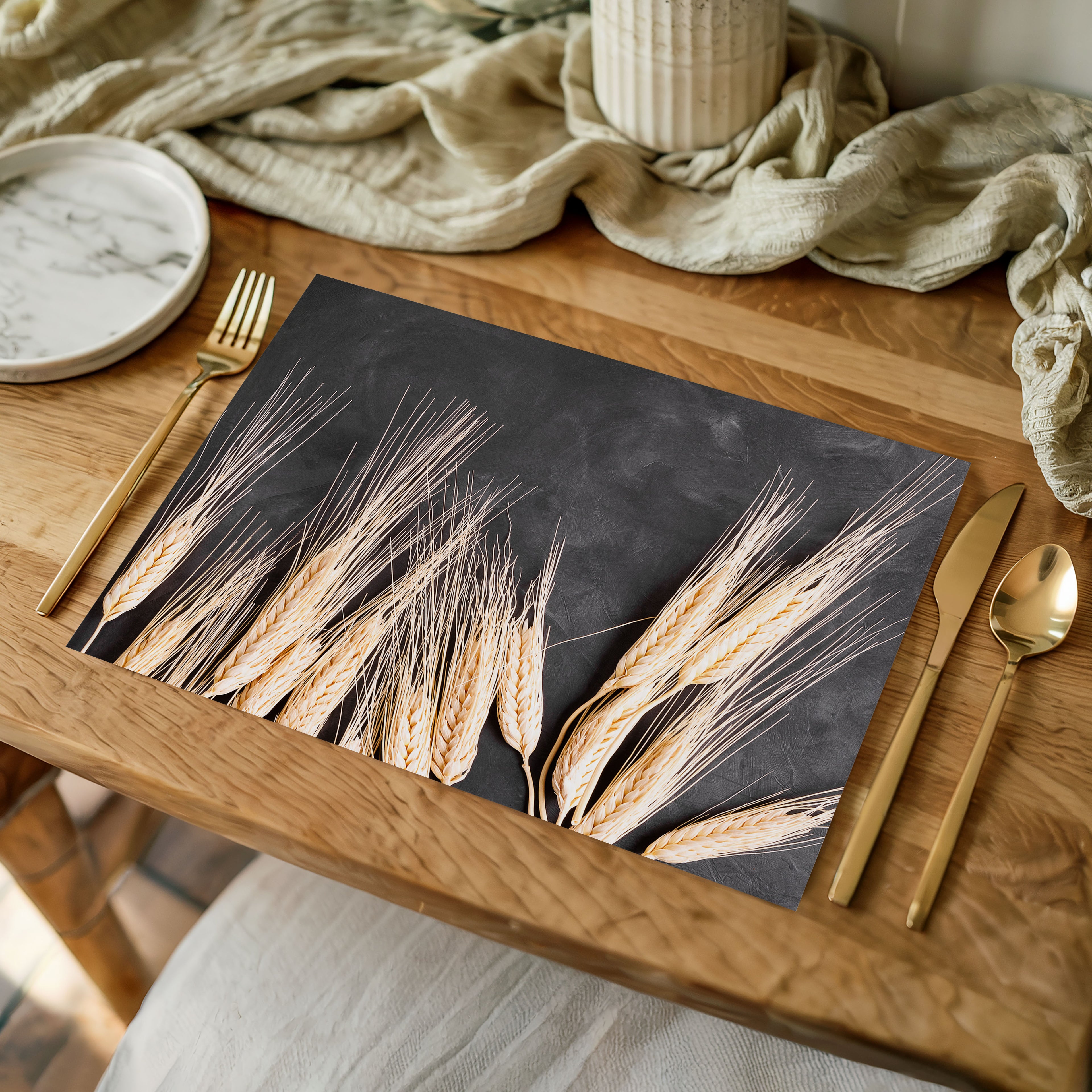WHEAT ON POWDER BLACK PLACEMAT