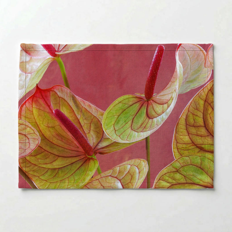 ANTHURIUM LIGHT PINK AND GREEN ON MAGENTA PLACEMAT