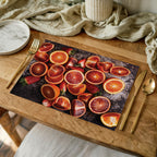 BLOOD ORANGES AND STRAWBERRIES ON RUSTIC TRAY PLACEMAT