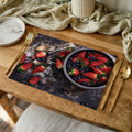 STRAWBERRIES AND BLUEBERRIES ON RUSTIC TRAY PLACEMAT