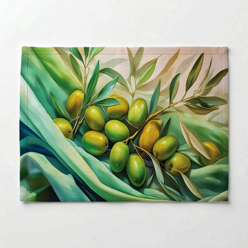 GREEN OLIVES ON SILK PLACEMAT