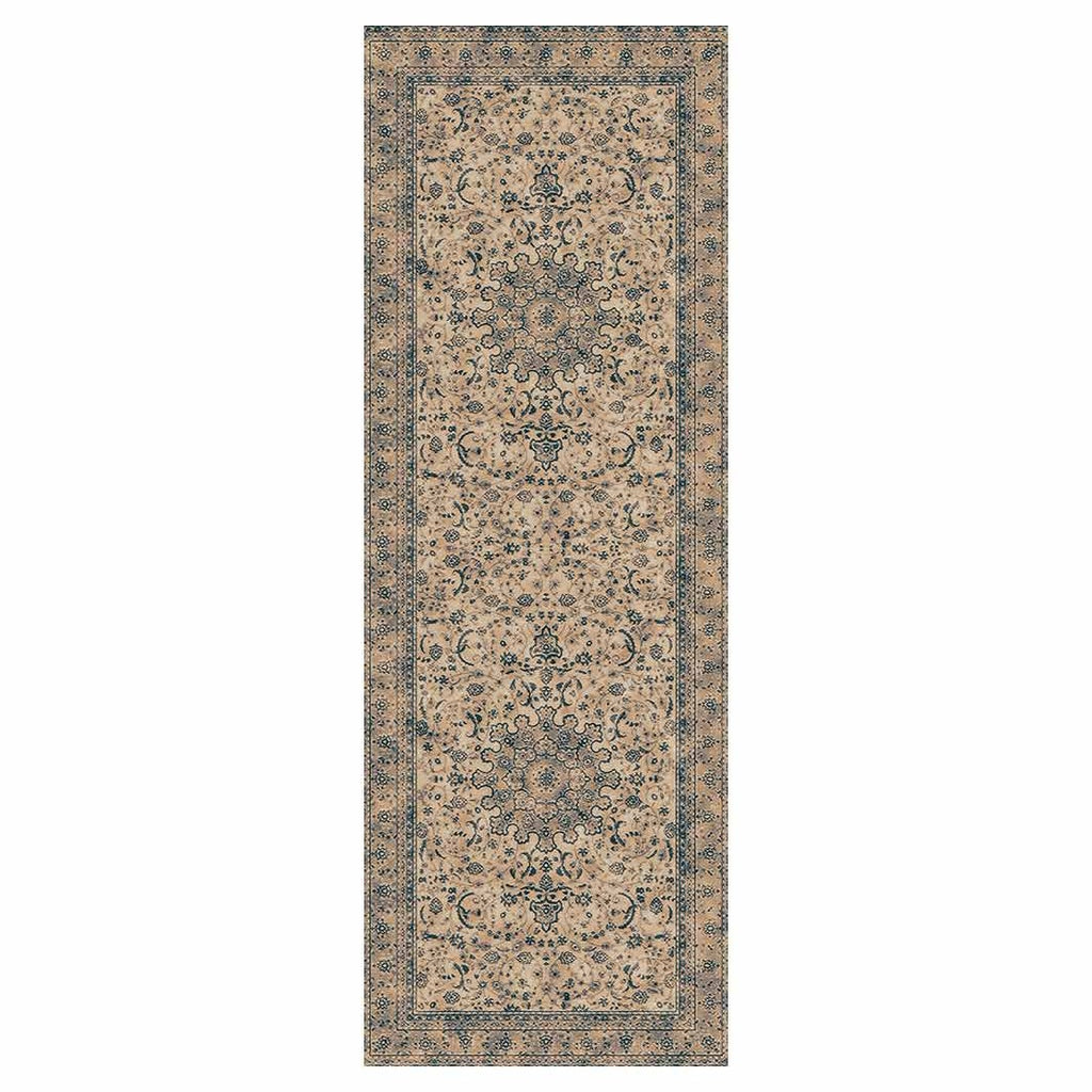 CLASSIC BROWN AND BLUE ORIENTAL PATTERN RUNNER RUG